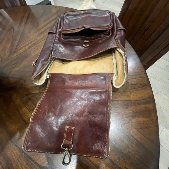 Leather Backpack Made in Italy Brass Gold Tone Hardware